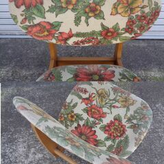 ★木製　花柄　チェア　椅子　高さ67.5cm　座面48×50cm　昭和レトロ　アンティーク　家具　インテリア②の画像