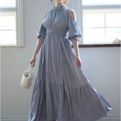 お値下げ可　ショルダーオープンワッシャープリーツワンピース