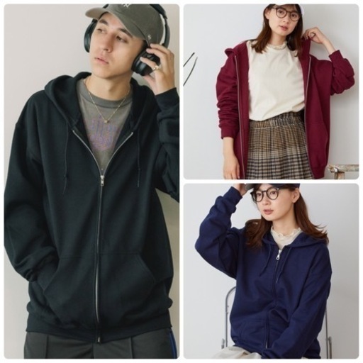 新品ユニセックスパーカー Gildan3点　オーバーサイズジップアップ裏起毛