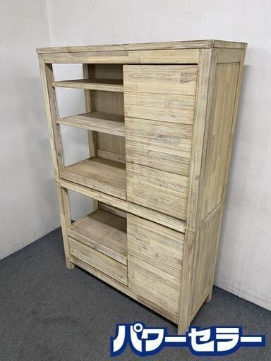 unico/ウニコ MANOA マノア キッチンボード W1200 アカシア材 ホワイトウォッシュ キッチン台 中古家具 店頭引取歓迎 R7657