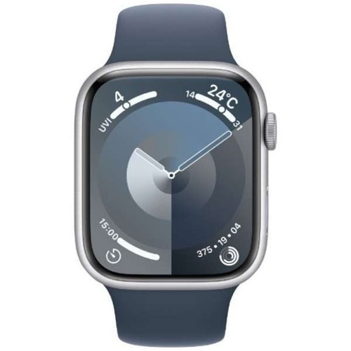 Apple Watch Series 9- 41mmシルバーアルミニウムケースとストームブルースポーツバンド - M/L
