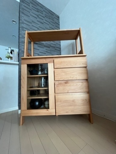 ISSEIKI 北欧風　アルター材キッチンシェルフ（幅89cm）