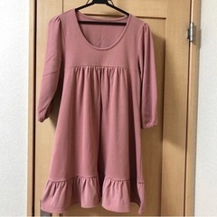 七分袖 ワンピース ピンク系 M