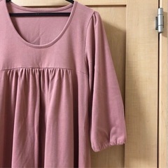 七分袖 ワンピース ピンク系 Mの画像