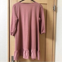 七分袖 ワンピース ピンク系 Mの画像