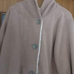 ★5L★裏起毛フリースコート★フード付★ベージュブラウンの画像