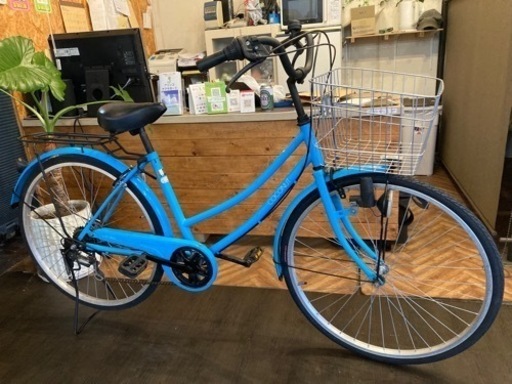 【前輪タイヤ・後輪チューブ新品！】6段変速　26インチ自転車　水色