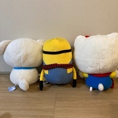 ぬいぐるみ(シロ、ミニオン、キティ)の画像