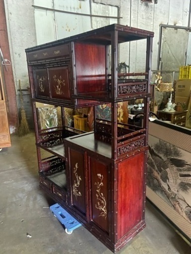 唐木茶棚　螺鈿花鳥図　中国家具