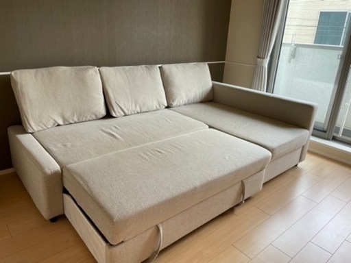 IKEA FRIHETEN フリーヘーテン コーナーソファベッド 収納付き, ヒリエ ベージュ