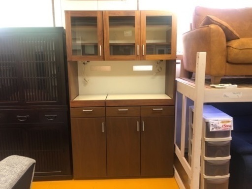 【リサイクルサービス八光】幅117.5㎝　ダークブラウン　2口コンセント付　大型キッチンボード