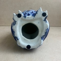 d1029513 陶器製 梟 染付 オブジェ フクロウ ふくろう 置物 縁起物 飾り インテリア コレクション 高級美術 アンティーク 時代物 レトロ 現状品 当時物 中古品の画像
