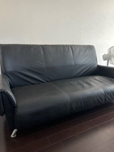 黒レザーソファ3P 中古