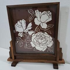 切り絵 バラの切り絵  木製額入り アンティーク 1029-3 