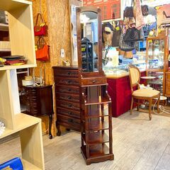 ミラー付きスリッパラック 5足分 木彫り彫刻 引出し収納 スリム...