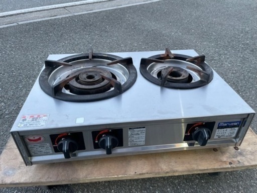 ■中古品 マルゼン2口ガスコンロ 卓上 M-212C LPガス 2021年 幅：595ｘ奥420ｘ高160ｍｍ 動作問題なし■