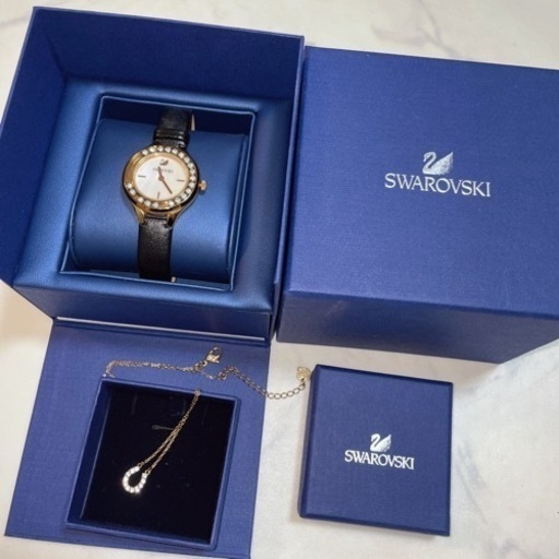 2点セット スワロフスキー 時計 ラブリークリスタル ネックレス ゴールド