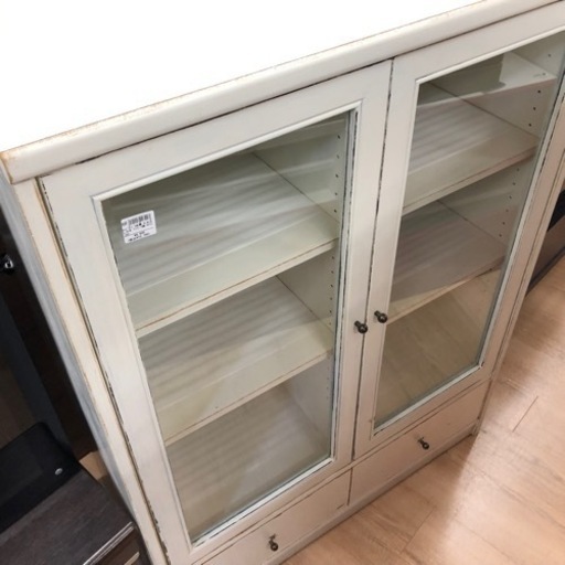 アンティーク調 2枚扉引き出し付きキャビネット