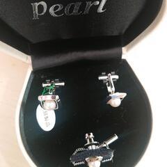 シルバー製品パールカフスボタンの画像
