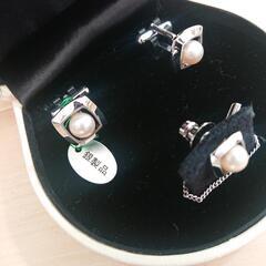 シルバー製品パールカフスボタンの画像