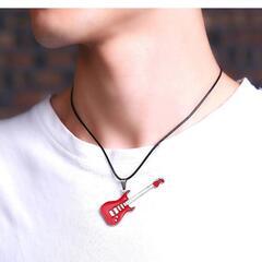 ▼j→→→m3-1★レッドギター銀弦 ヒップホップ プラチナ仕上 革紐シルバーネックレスの画像