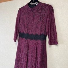 一度のみ着用★ ワインレッド　総レースのパーティードレス　Lサイズの画像