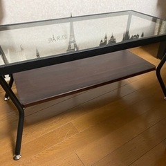 ガラステーブル　ローテーブル引き出し付き