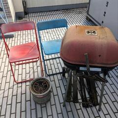 ②キャンプ用品 いす2脚 しちりん グリル 差し上げます