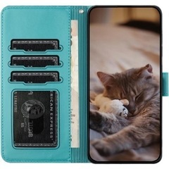 XperiaXZ2 Compact SO-05K ケース手帳型 桜の下の猫(緑)の画像