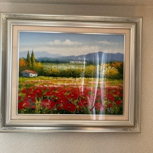 花のある風景　油絵　美品