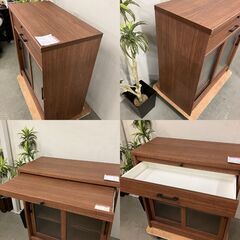  14560  ユーアイ 2枚ガラス扉　キッチンボード　キッチンカウンター   ◆大阪市内・東大阪市他 5,000円以上ご購入で無料配達いたします！◆ ※京都・高槻・枚方方面◆神戸・西宮・尼崎方面◆奈良方面、大阪南部方面　それぞれ条件付き無料配送あり！            の画像