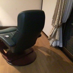 シモンズ　ハイバックチェア　 本革　グリーン　オットーマン付き！の画像