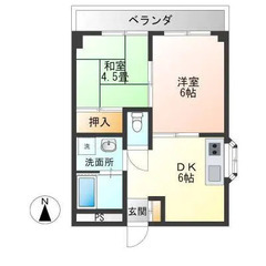 【近鉄奈良線「八戸ノ里」徒歩9分】敷金礼金仲介手数料ゼロ　2DK　