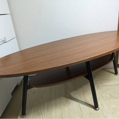 ローテーブル　センターテーブル　木製　楕円形　ブラウンの画像