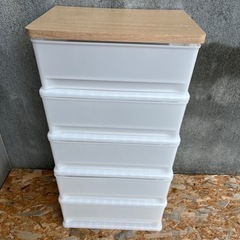 プラスチック×木製天板　5段　収納ボックス 衣装ケース 衣類ケー...