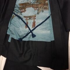 メンズ着物　ネイビー　アンサンブル　長襦袢ありの画像