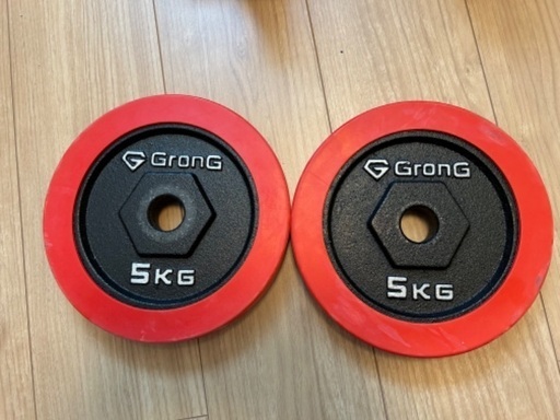 GronG(グロング) アイアン ダンベル バーベル プレート5kg×2（10kg） シャフト径28mm ラバーリング セット