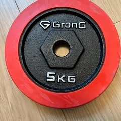 GronG(グロング) アイアン ダンベル バーベル プレート5kg×2（10kg） シャフト径28mm ラバーリング セットの画像