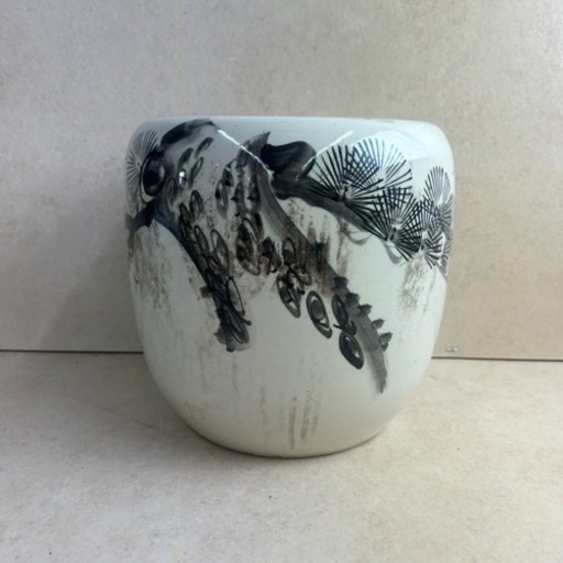 k1104503 希少品 火鉢 植木鉢 伝統工芸 金魚鉢 メダカ鉢 松紋 易不