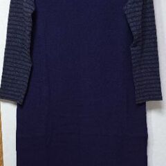 【季節物】薄手ニット🧶ラグラン長袖ワンピース／レディースＬ／紺✕...