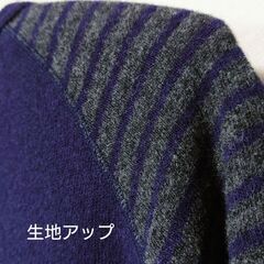 【季節物】薄手ニット🧶ラグラン長袖ワンピース／レディースＬ／紺✕濃グレー✨タグ有り未着用品の画像