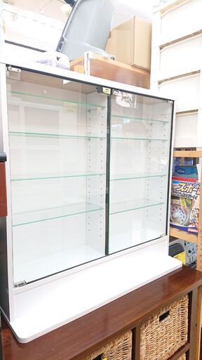 薄型 コレクションラック コレクションケース ガラスショーケース 飾り棚 2枚ガラス扉 ガラス棚板8枚 ホワイト☆幅90㎝×奥行19㎝×90㎝☆近隣配送無料 買取帝国 朝霞店