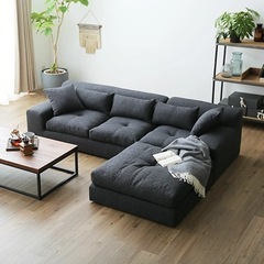 【無料でお譲りします】LOWYAの3人掛けソファ（グレー）の画像