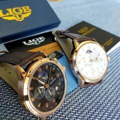 ◆新品未使用◆　LIGE　DESIGN　多機能ペアウォッチ　防水　クロノグラフ　カレンダーの画像