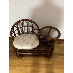 【ジ　1105-4】 籐家具　ガラステーブル付き椅子　籐椅子　ア...