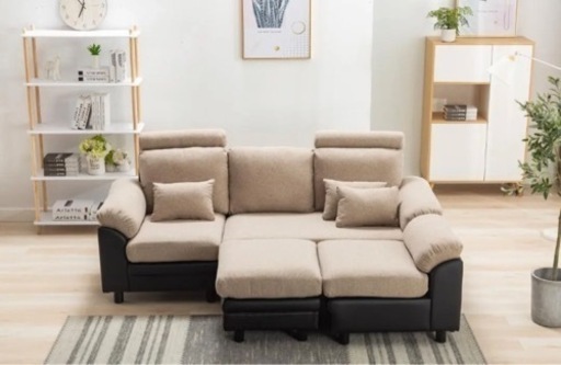 ソファー 3人掛けハイバックファブリック弾力自由レイアウトL字【ベージュ】