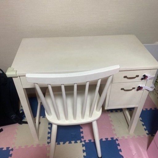 学習机　椅子　セット　ホワイト　引き出し付き　2点セット