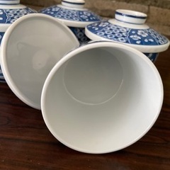 ③【 茶碗蒸し 茶碗 4客セット 】 青 ブルー   梅柄  梅の花の画像
