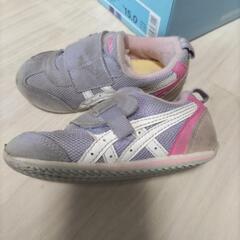 お値下げ 箱あり キッズ スニーカー アシックス 15cm ピンク 紫 asics 子供 子ども 靴 スニーカー パープルの画像