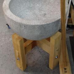 餅つき道具セット　石臼御影石　約52×52×30